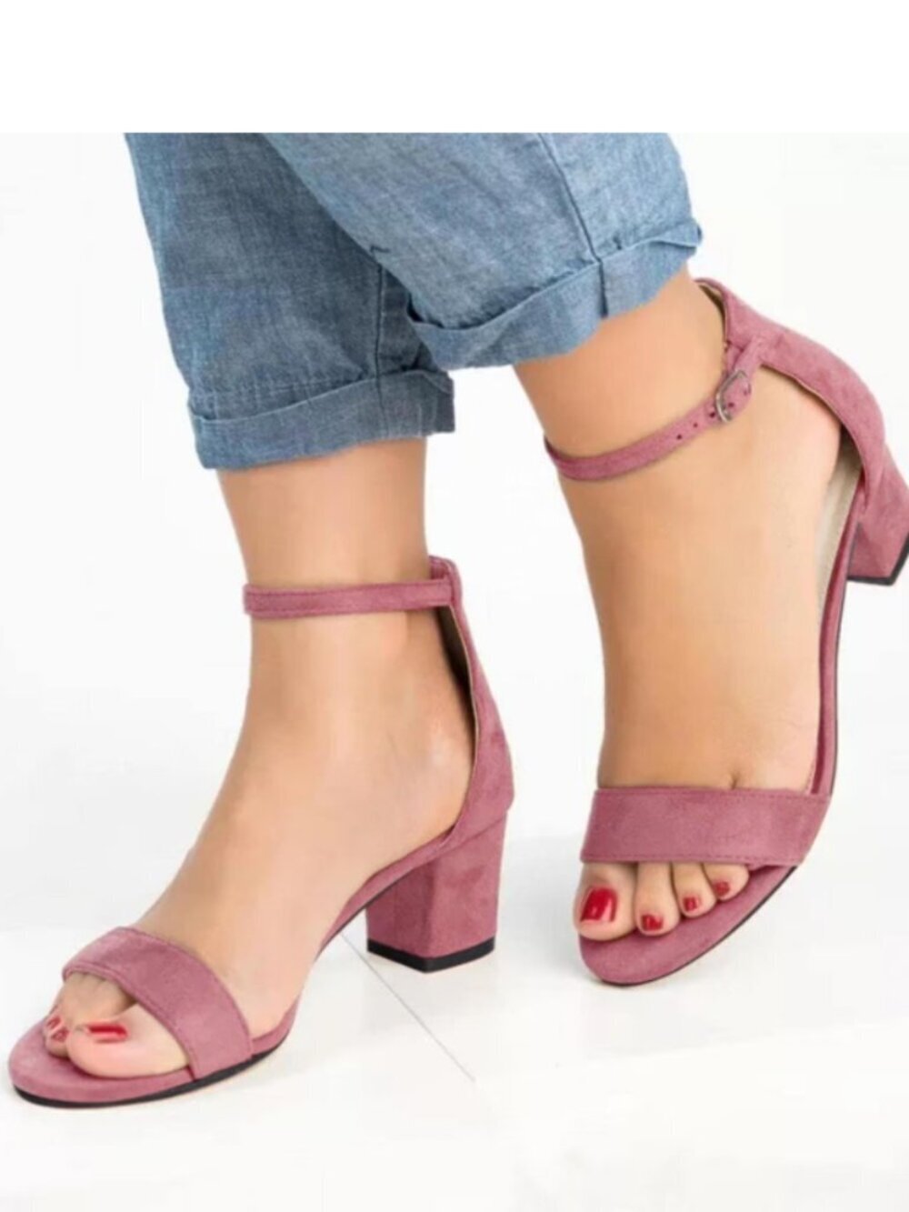 Allegra K Women's Ankle Strap Block Low Heel Sandal Size 10 Light Pink Feminine